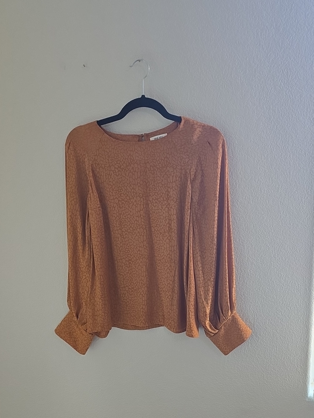 Nine West Burnt Orange Leopard Print Long-Sleeve Blouse